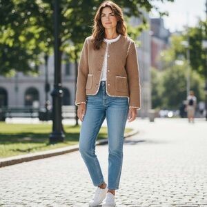 Bagatelle Collections Women's Tan Jacket with White Trim XS